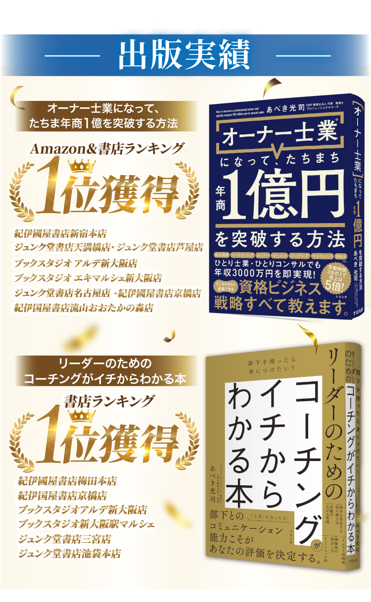 出版実績・オーナー士業になって、たちまち年商1億円を突破する方法、amazon.書店ランキング1位獲得!